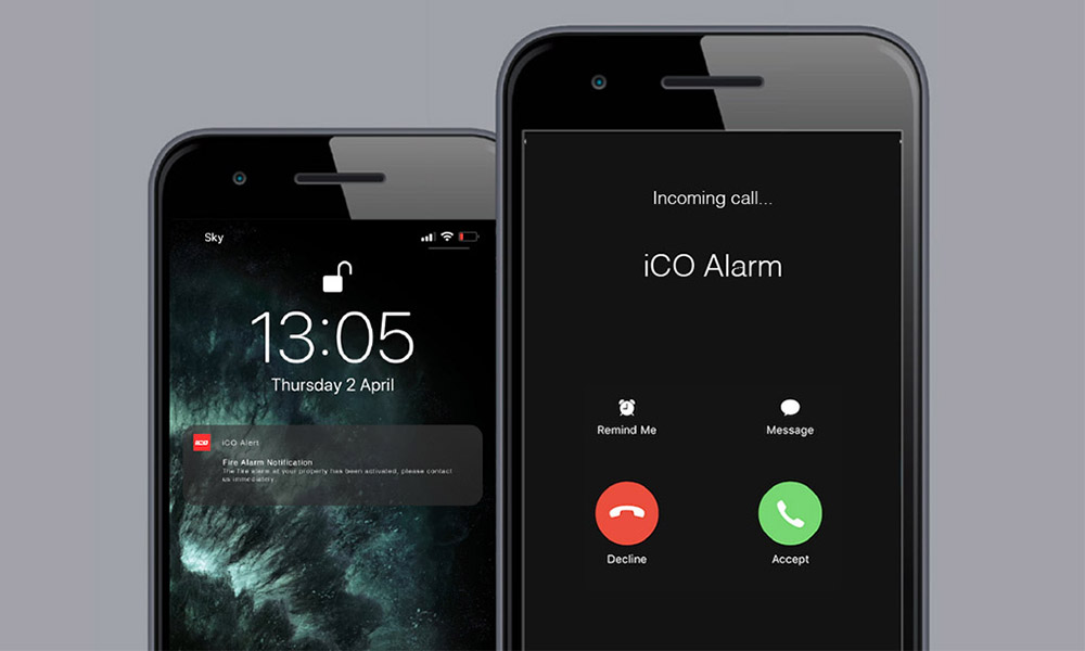 an example of the iCO water mist fire suppression system phone alarm functionality